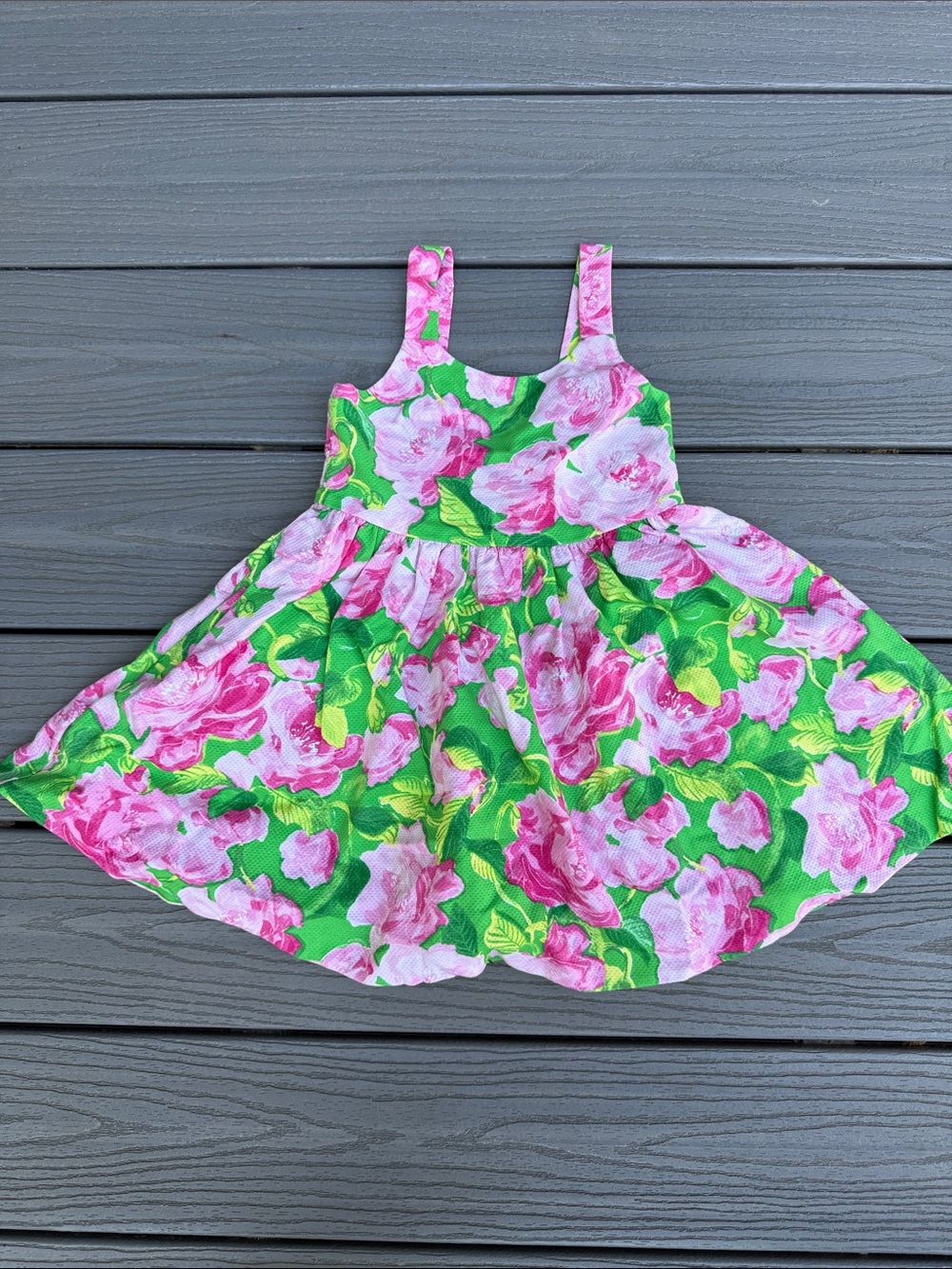 Janie and Jack Pink Floral Tank Dress with Green Leaves